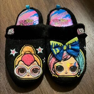 Girls Brand New LOL Surprise Black Slippers with Cartoon Design